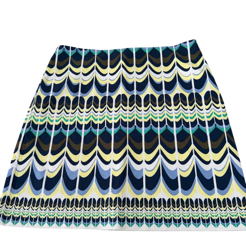 Talbots Petite Skirt Short Blue Green Peacock Print Cotton Stretch Art Boho‎ 10P